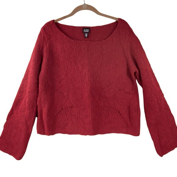 Eileen Fisher Wool Blend Sweater Size M Warm Brick Red Boxy Fit - Picture 1 of 8